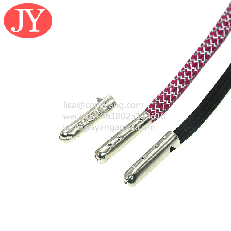Quality Jiayang Garment drawstring manufacturer custom engrave logo aglets hoodie laces with a metal tip for sale
