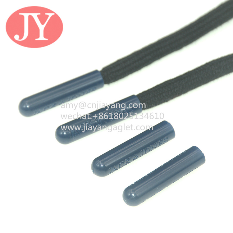 Quality high quality ABS plastic cord/aglet for hoodies  6.4*4.7*29mm round tubular shoelaces with plastic aglet engraved logo for sale