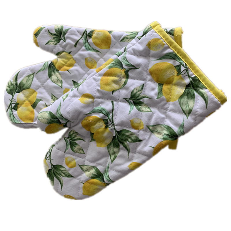 Quality Cute Lemon Printed Oven Mitts Heat Resistant Fabric Microwave Kitchen Gloves for sale