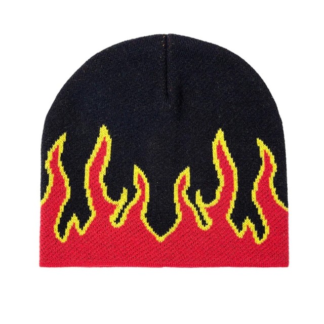Quality Fashion Fire Design Knit Beanie Hats Woven Label Character Style for sale