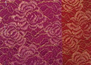 Quality Red Golden Embroidery Sequin Lingerie Lace Fabric For Wedding Dress , Decoration Lace Fabric for sale