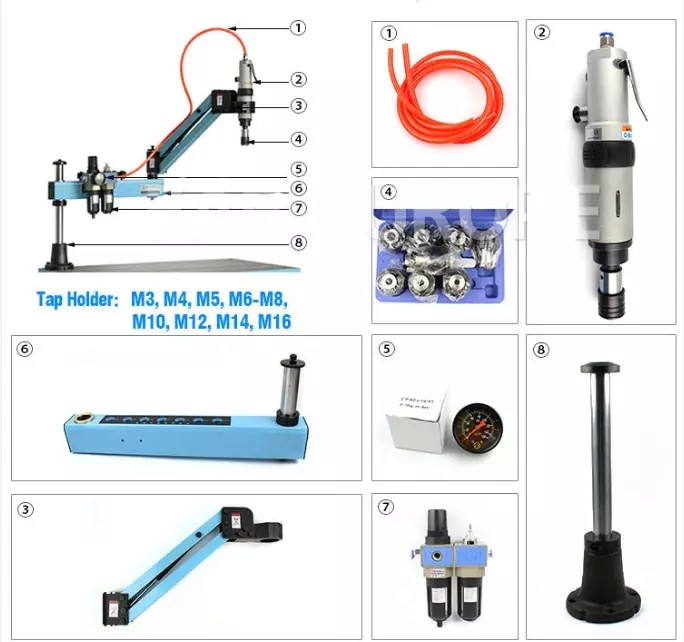 Quality Acrylic M3-M12 Pneumatic Air Tapping Machine Quick Change High Precision for sale