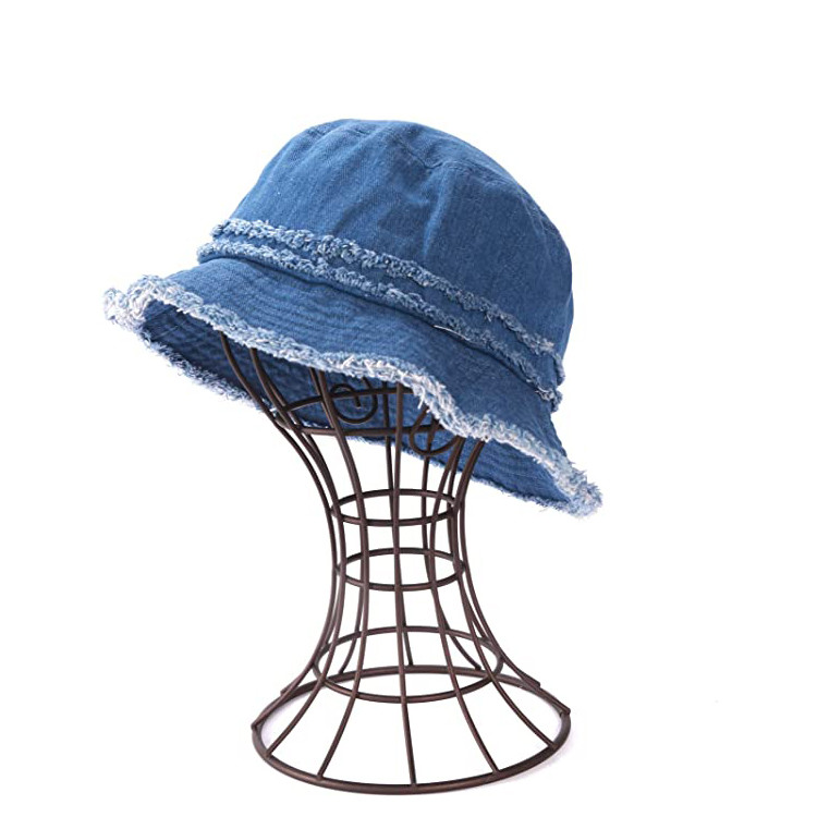 Quality Casual Denim Fabric Fisherman Bucket Hat For Coastal Beach for sale