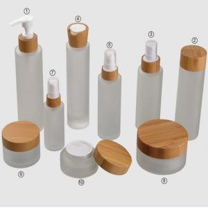 Quality Frosted Bamboo Cosmetic Glass Jars Sets 15g 30g 150g 50ml 100ml 120ml for sale