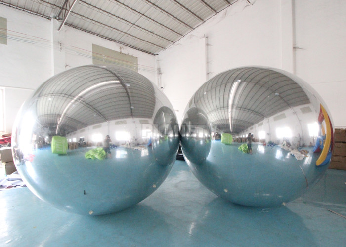 Quality Double Layer PVC Silver Hanging Inflatable Floating Advertising Mirror Sphere Ball For Christmas Stage Decoration for sale