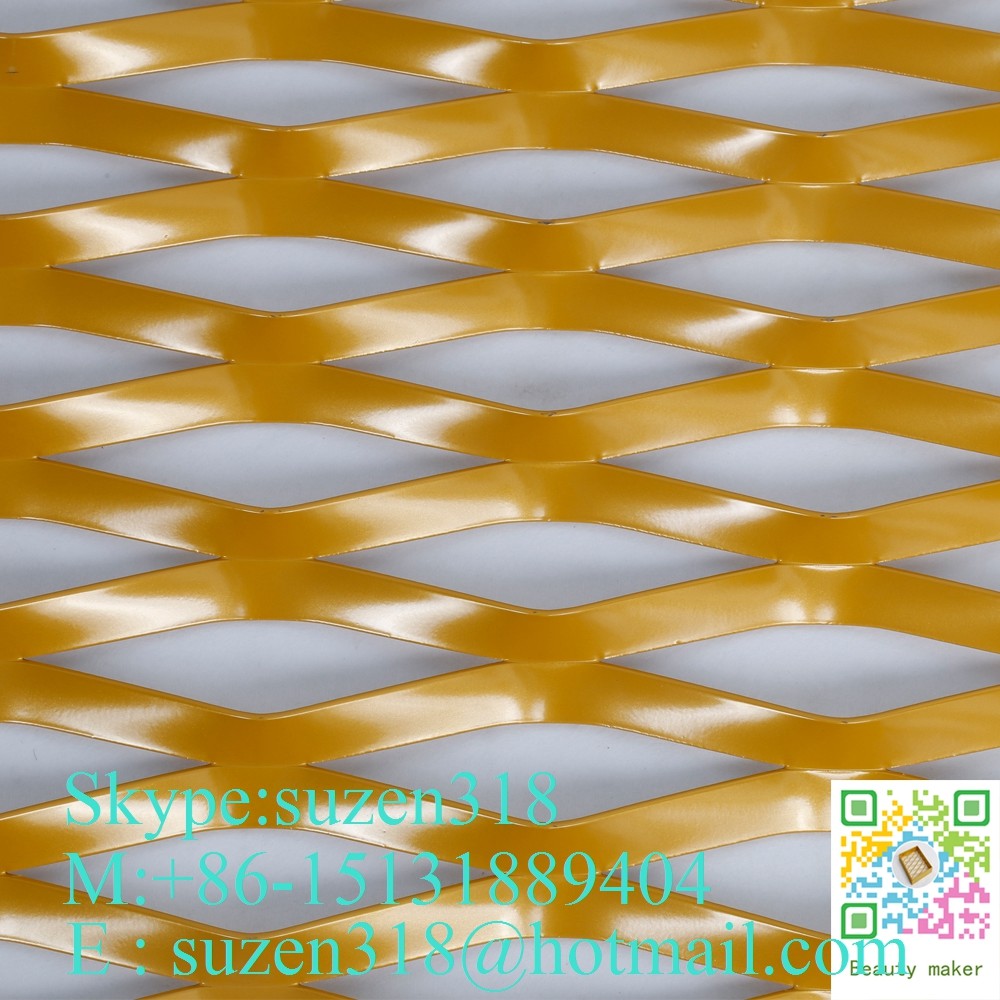 Quality stretched anodized aluminum expanded metal mesh with gold color for sale