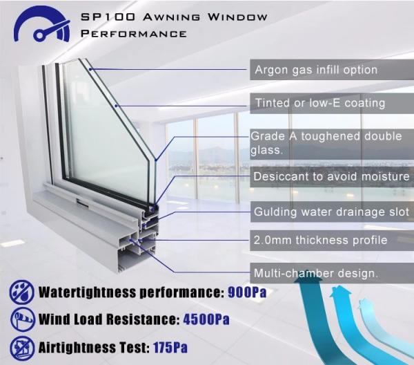 Powder Coated Awning Aluminum Windows , French Window Door Awnings Aluminum