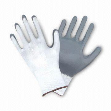 Quality White Polyester Lined Gloves with Nitrile Coating for sale