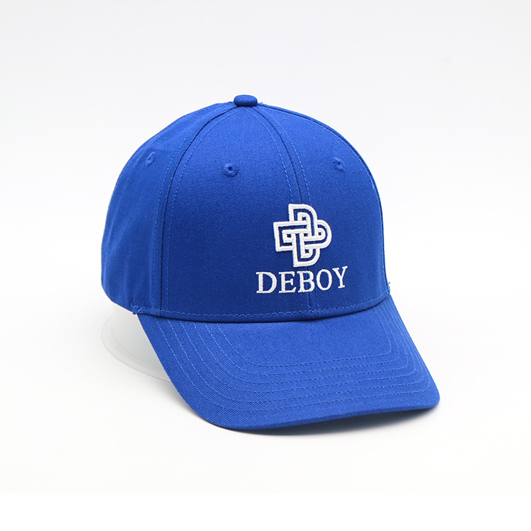 Quality New style 6 Panels 3D and Flat Blue Embroidered Baseball Caps 100% Cotton twill Curved brim hat for sale