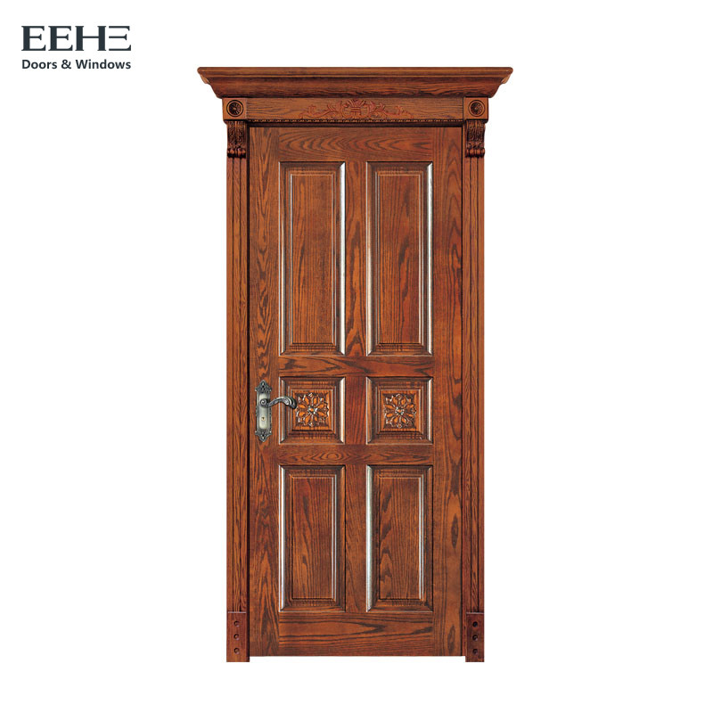 Quality Eco Varnish Solid Wood Bedroom Doors / 100% 6 Panel Wood Interior Doors for sale