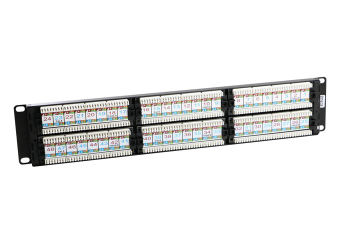 Quality 19 " 2U Network Rack Mount Patch Panel , IDC 110 Type 48 Port Cat6 Patch Panel for sale