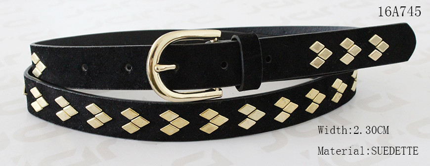 Quality Fake Suede Ladies Fashion Belts Ln Gold Color Of Rhombus Shape Metal & Buckle for sale