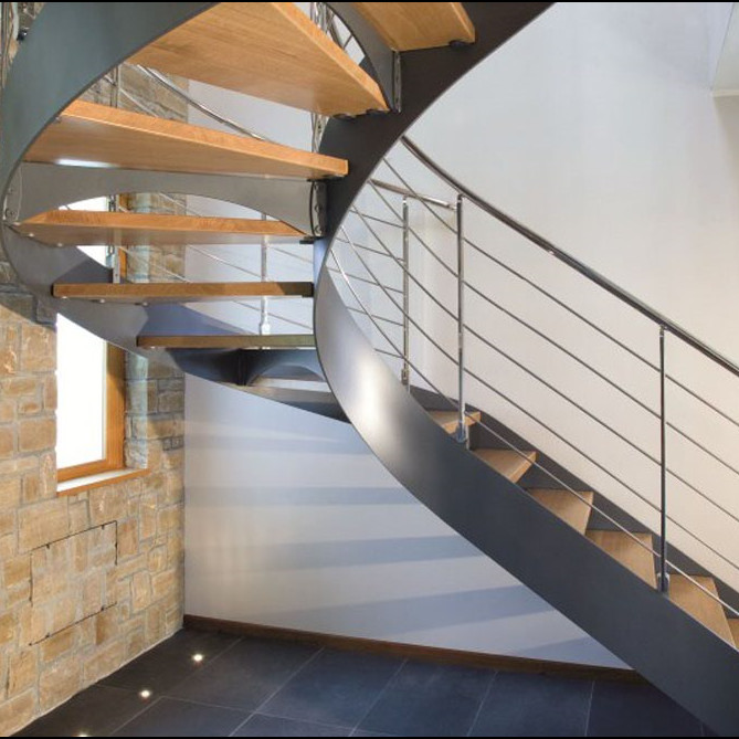 Quality Modern Design Interior curved staircase with tempered glass railing for sale