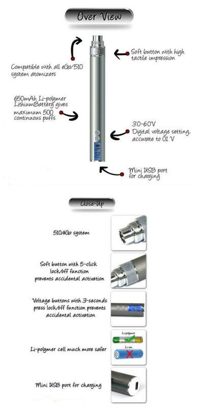 Quality New Electronic Cigarette EGO-V V with Variable Voltage Battery and LCD Screen for sale