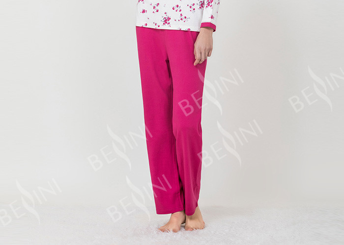 Quality Large Floral Printed Womens Pyjama Sets 100% Combed Cotton Interlock Material for sale