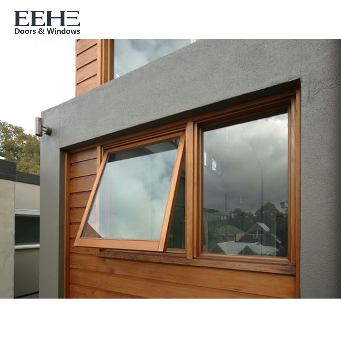 Quality Wooden Color Aluminum Window And Door Awnings With Mosquito Net Horizontal for sale