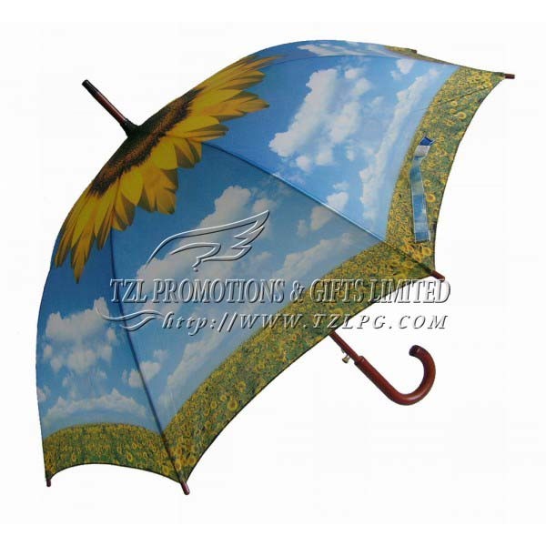 Quality Sunflower design wooden promotion gift Straight Umbrellas, LOGO/OEM available ST-W321 for sale
