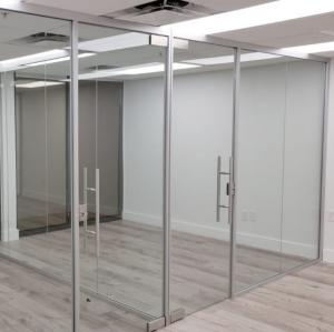 Quality Floor Spring Pivot Door Frameless Glass Partitions With Ultra Clear Insulated Glass for sale