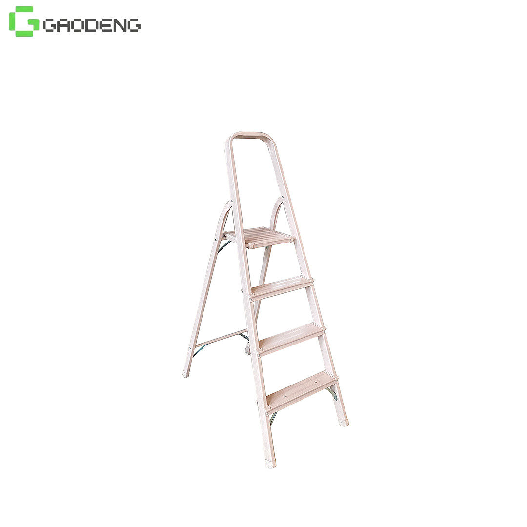 Quality Pink 4 Steps Foldable Aluminum Ladder 250mm 1.2mm Pedal Red for sale