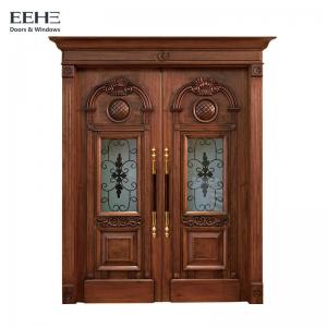 Quality Anti Corrosive Luxury External Hardwood Front Doors With Double Glass Panels for sale