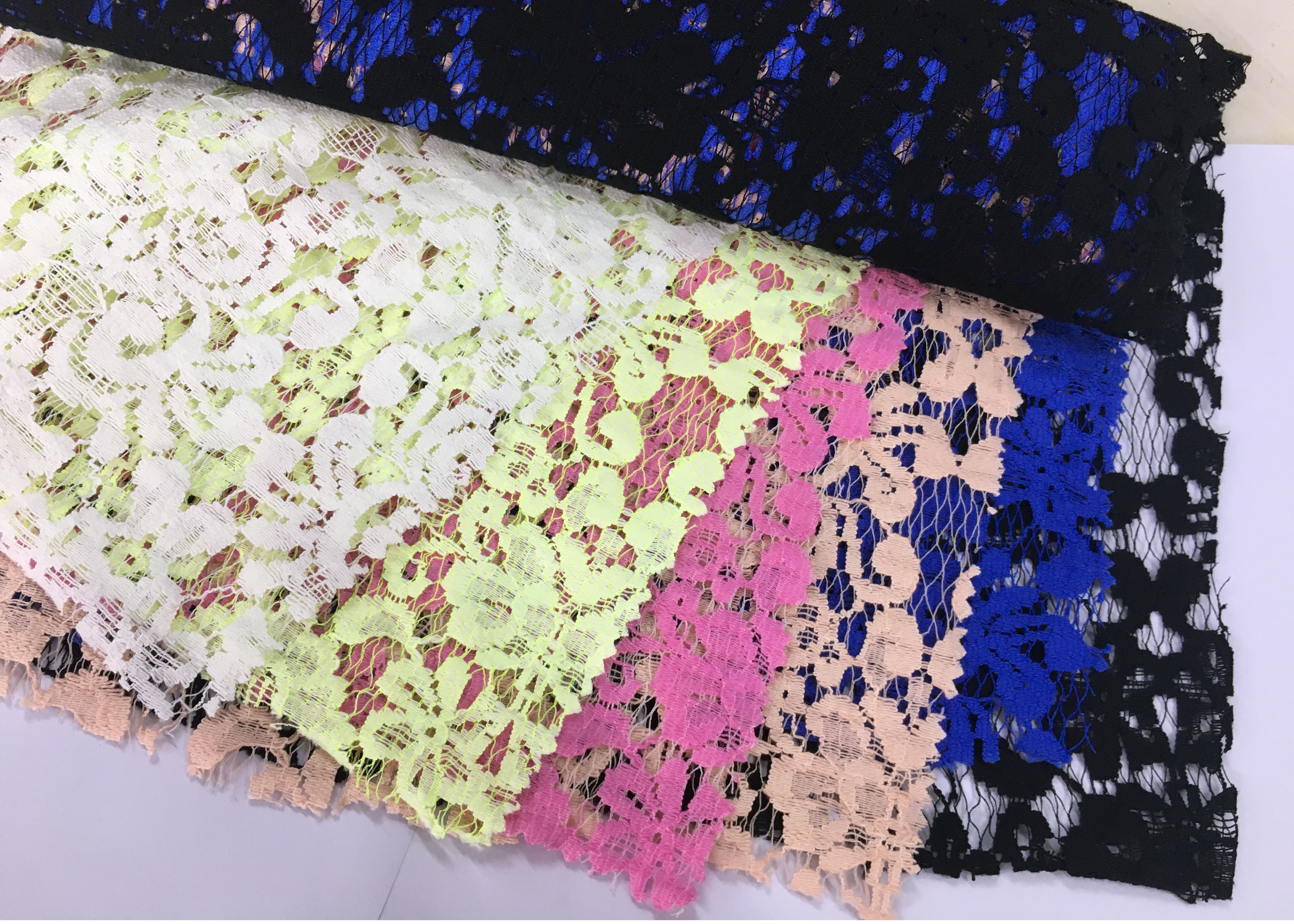Quality Fancy Design customized color Stretch lace trim nylon spandex lycra lace lingerie fabric for webbing for sale