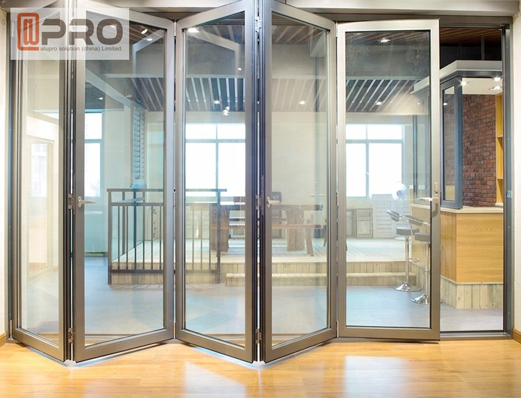Quality Aluminum Accordion Toughened Layer Tempered Double Glass Door With Argon Gas Aluminium Import Hardware for sale