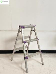 Quality Folding Three Step Aluminum Ladder Silver 100KG 2.6 Foot for sale