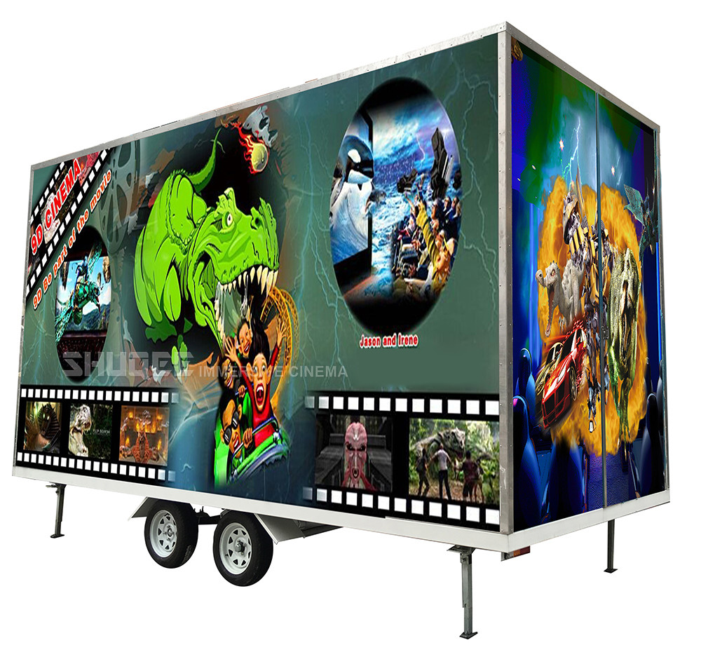 Quality Flexible Mobile 5D Cinema With Trailer And 12 Red Motion Electric Seats for sale