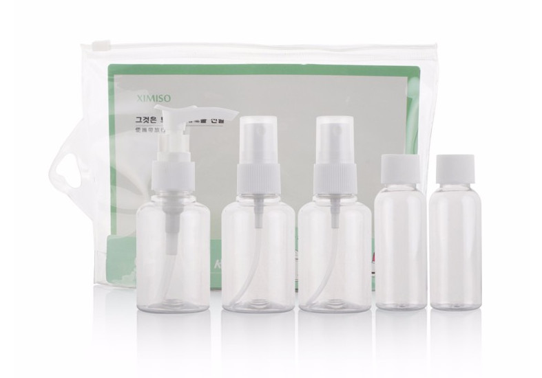 Quality Empty 5pcs Plastic Travel Bottle Set Cosmetic Packaging Custom Color ISO9001 for sale