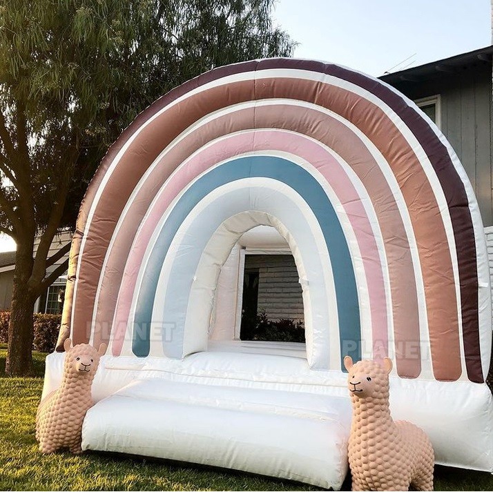 Quality PVC tarpaulin outdoor party rental Inflatable Rainbow bouncer with slide kids combo bounce house for sale