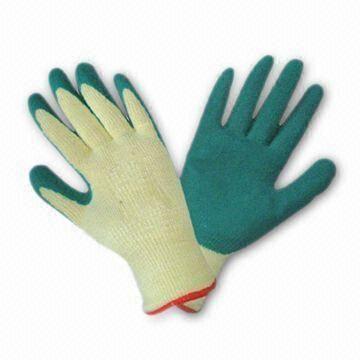 Quality 21# Cotton Lined Gloves with Green Latex Coating for sale