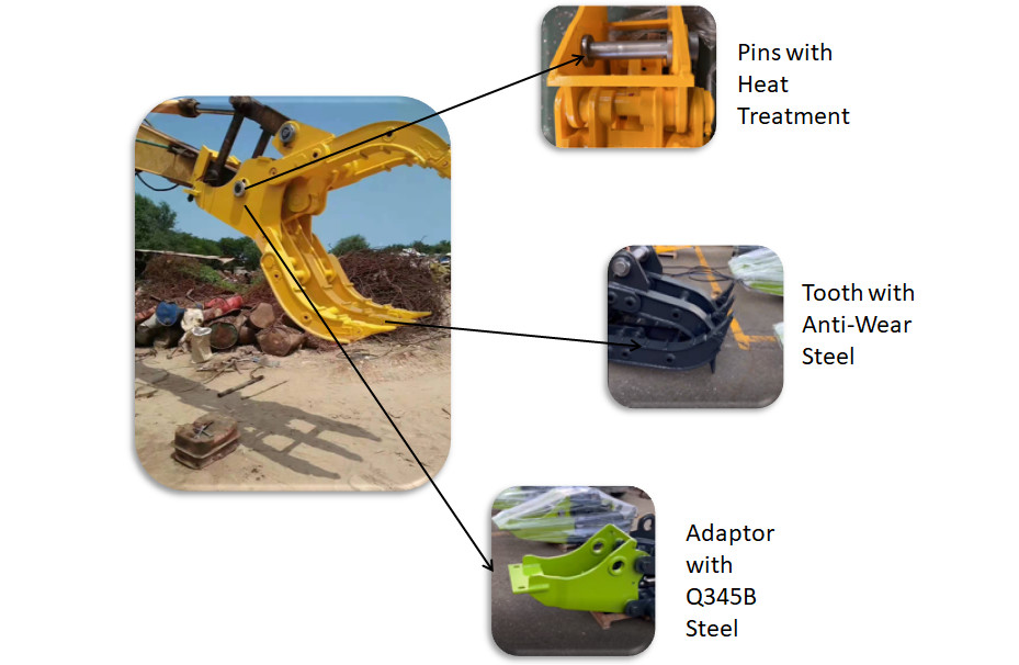 Heavy Duty 250mm Mechanical Grapples 42CrMo Demolition For Excavator
