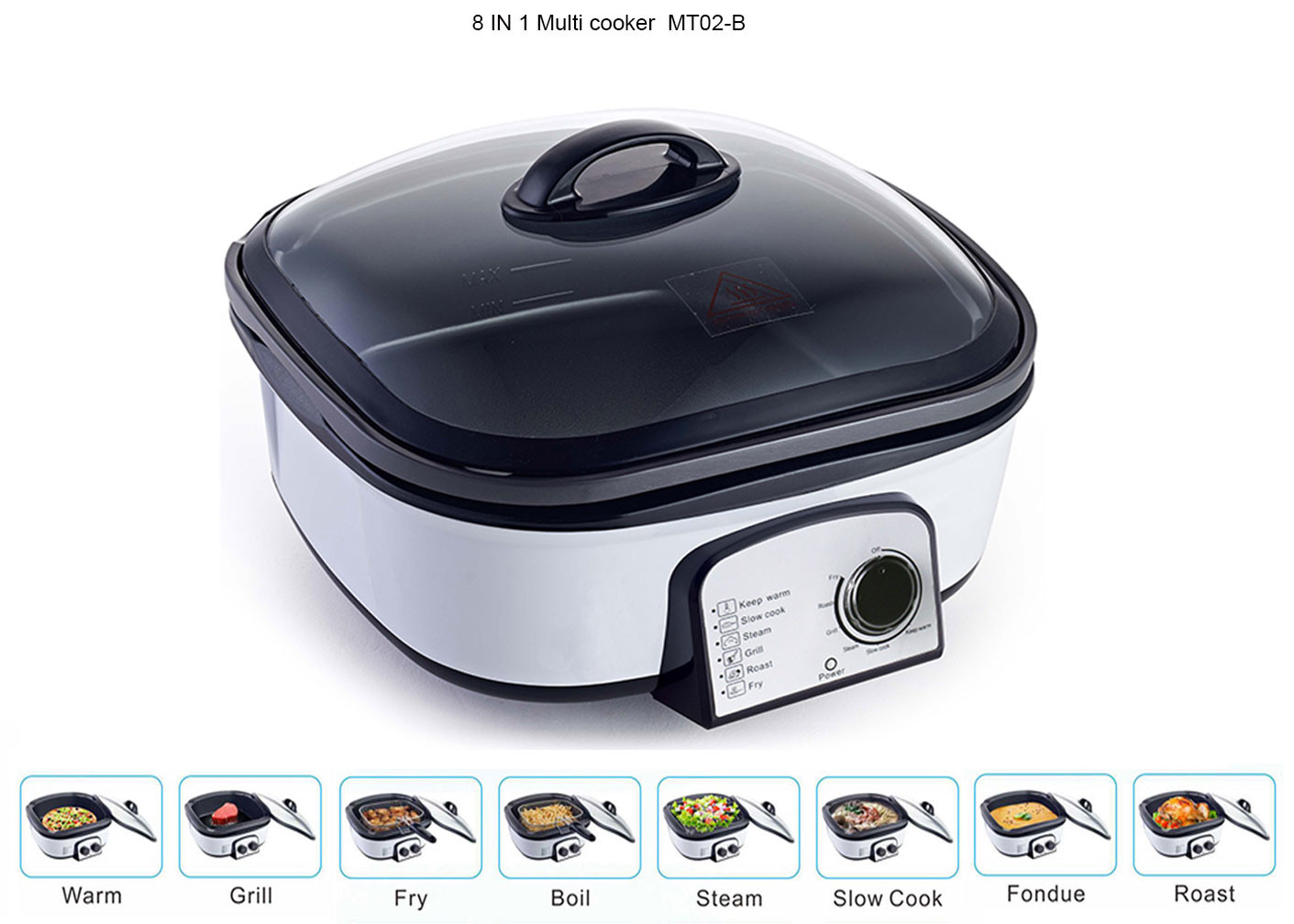 Quality Glass Cover Electric Multi Cooker 8 IN 1 Copper Wire PP Shell Base Lightweight for sale