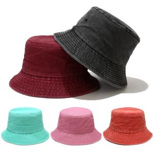 Quality Foldable Plain Fisherman Bucket Hat Washed Cotton Denim cap Unisex For Outdoor for sale