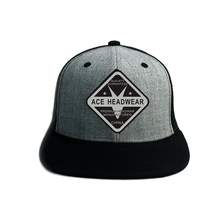Quality Summer Black Mesh Flat Brim Snapback Hats Custom Patches Logo Hip Hop Trucker Cap for sale