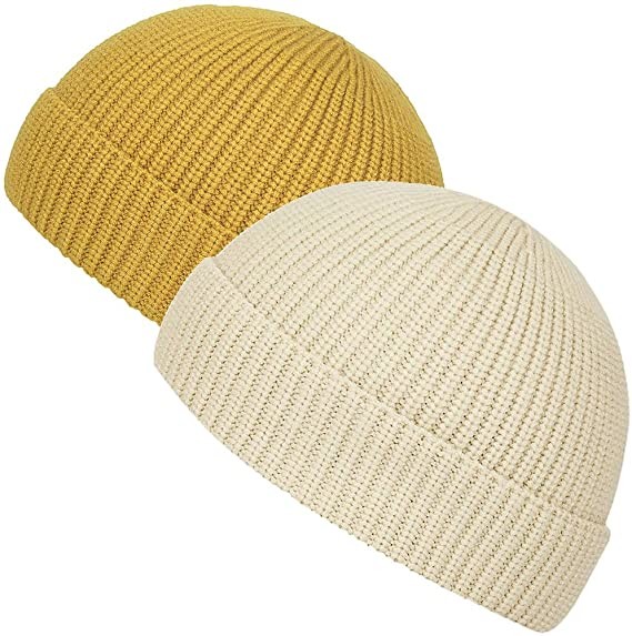 Quality Yellow Acrylic Plain Knit Beanie Hats With Short Brim Adult Size for sale
