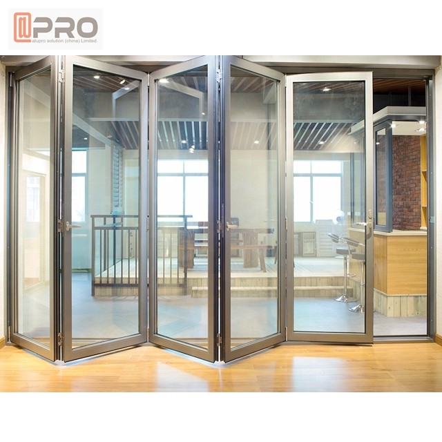 Quality Aluminum Accordion Toughened Layer Tempered Double Glass Door With Argon Gas Aluminium Import Hardware for sale