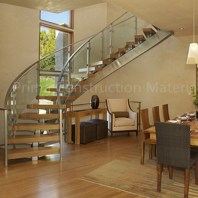 Quality Internal residential glass treads curved staircase for sale