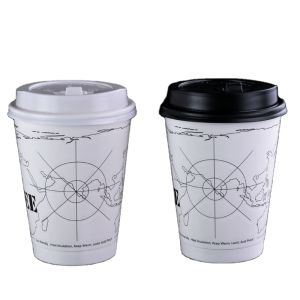 China Hollow Insulation Single Wall Coffee Cups , Map Embossing Hot Drink Cup With Lids on sale
