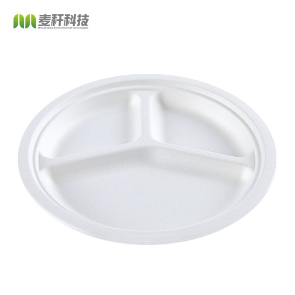 Buy 10" Round 3-Compartment natural sugarcane fiber Plate at wholesale prices