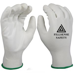 Quality 13Gauge Polyester Liner Polyurethane/PU Coated Work Gloves (White-White) PU-03 for sale