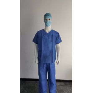 China S&J Disposable scrub suit uniform non woven material  scrub suit Medical Uniform Women and Man Scrubs Set on sale
