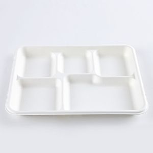 Paper 5 Compartment Disposable Plates , Sugarcane / Bagasse And Bamboo