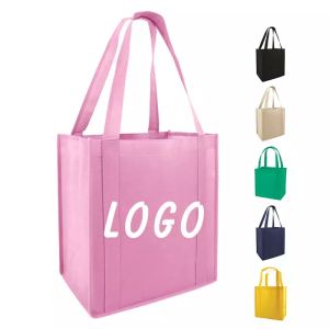Eco Friendly Reusable Pp Non Woven Pink Grocery Shopping Tote Bags With Custom