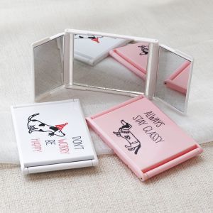 Handheld Glowing Makeup Mirror Mini Beauty Foldable Mirror Plastic Triple-Side