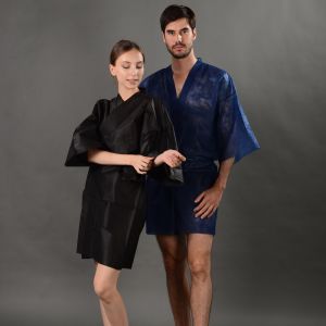 China Non Woven Disposable Kimono Robe PP SMS Personalised Spa Dressing Gown on sale
