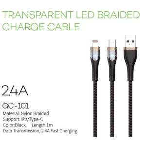 Quality TRANSPARENT LED BRAIDED CHARGE CABLE for sale