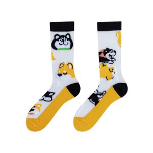 Factory Custom Novelty Ab Fashion Couple Glass Socks Jacquard Crew Cartoon Socks