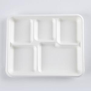 Paper 5 Compartment Disposable Plates , Sugarcane / Bagasse And Bamboo