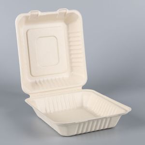 8inch Clamshell Biodegradable Packaging Bagasse Food Container Disposable